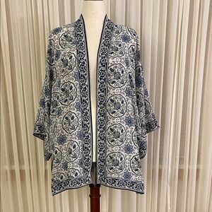 Max Studio Blue, Pale Jade and Ivory Patterned   Kimono Jacket